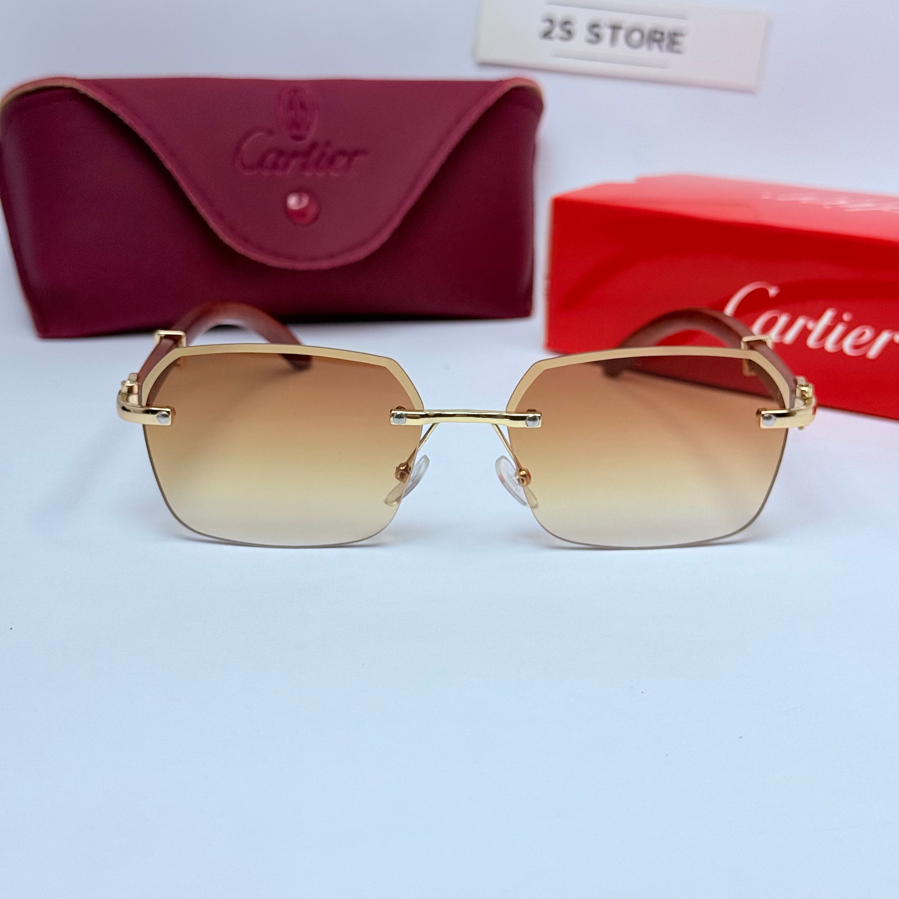 Cartier Rimless Wooden Sunglasses