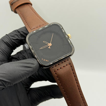 TOMI brown colour strap with square dial watch